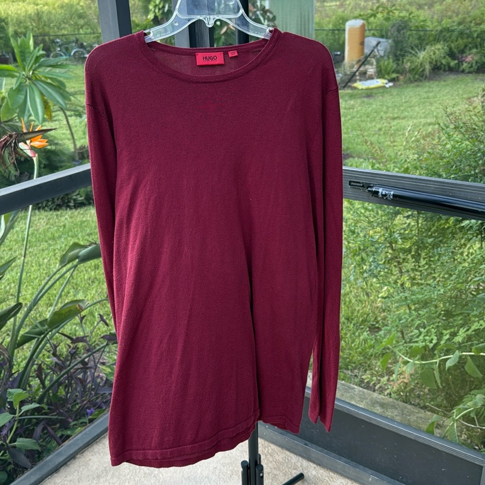 Mens Hugo Boss fall maroon Long Sleeve light knit pullover sweater large
